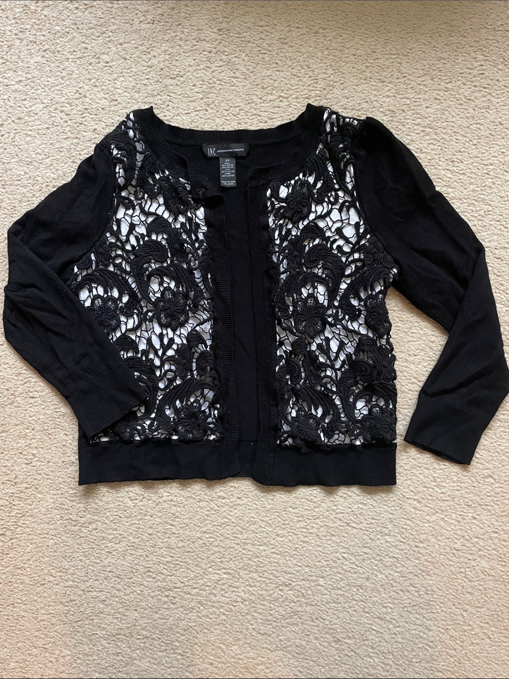 INC International Concepts Black Crochet Front Cardigan Sweater